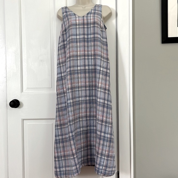 J. JILL Love Linen Madras Maxi Pastel Plaid Tank Pullover Dress PSmall Beachy - Picture 3 of 9